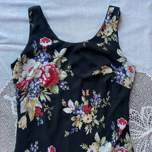 Vtg R&K ORIGINALS Dress Sleeveless Floral Whimsygoth Fairy Women 10 Petite Black - Picture 2 of 7